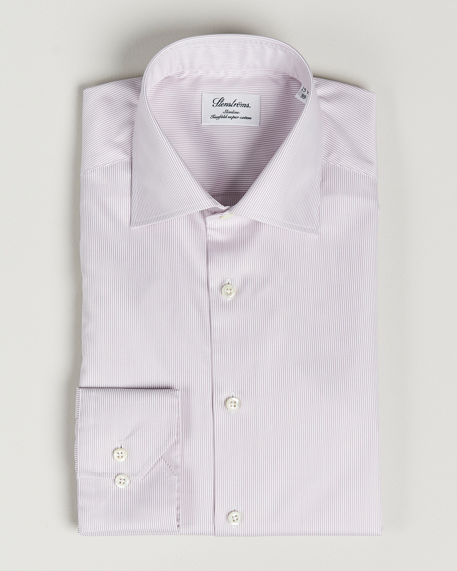 Herren | Hemden | Stenströms | Slimline Cut Away Thin Stripe Shirt Purple