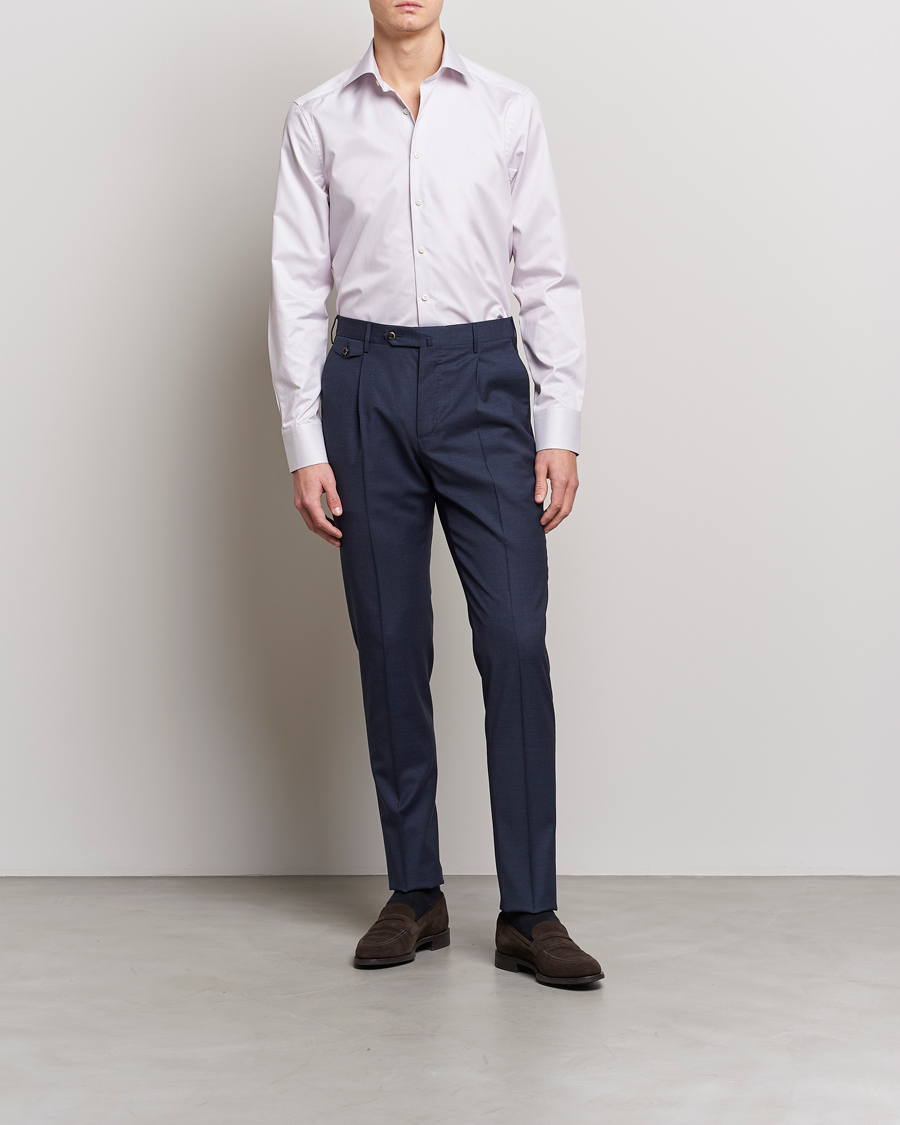 Herren | Hemden | Stenströms | Slimline Cut Away Thin Stripe Shirt Purple