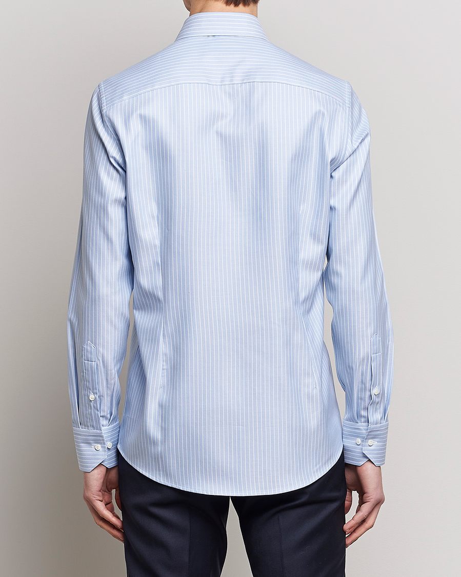 Herren | Hemden | Stenströms | Slimline Cut Away Herringbone Striped Shirt Blue
