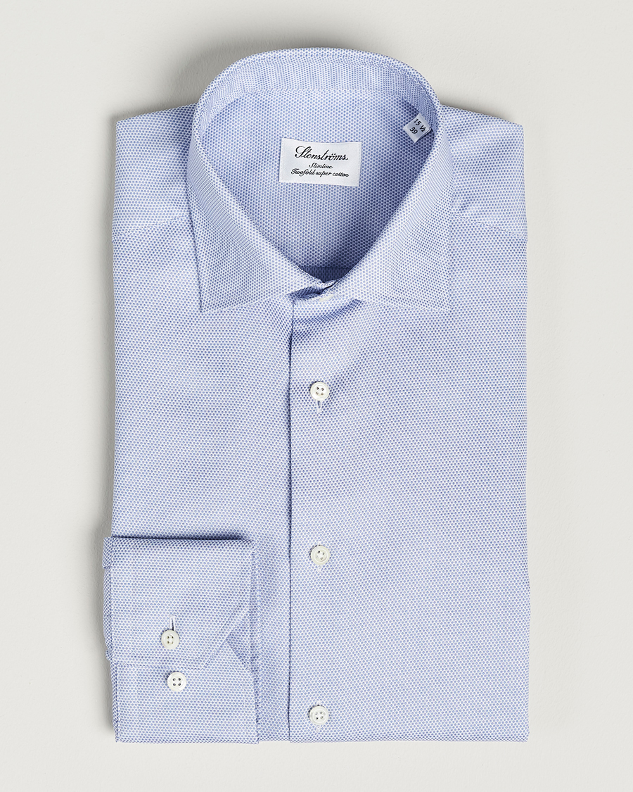 Herren | Hemden | Stenströms | Slimline Cut Away Woven Structure Shirt Blue