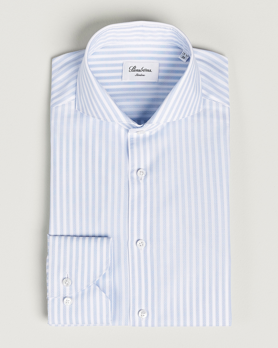 Herren | Hemden | Stenströms | Slimline Cut Away Structure Striped Shirt Blue