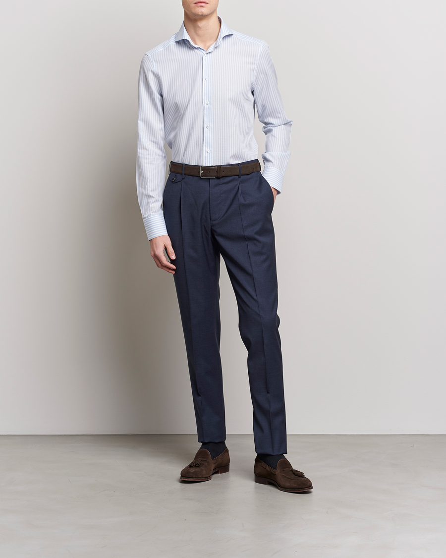 Herren | Hemden | Stenströms | Slimline Cut Away Structure Striped Shirt Blue