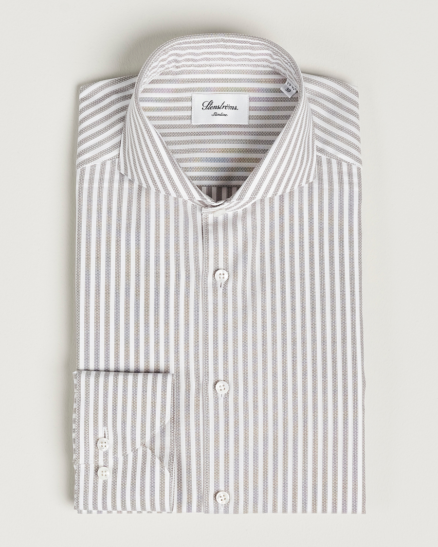 Herren | Hemden | Stenströms | Slimline Cut Away Structure Striped Shirt Brown