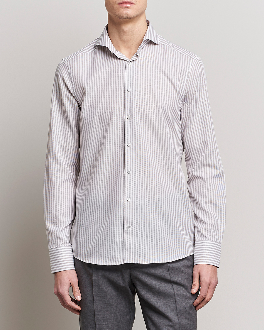Herren | Hemden | Stenströms | Slimline Cut Away Structure Striped Shirt Brown