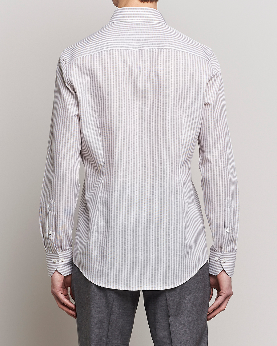 Herren | Hemden | Stenströms | Slimline Cut Away Structure Striped Shirt Brown