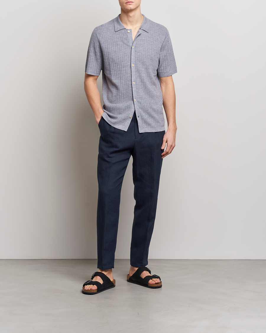 Herren | Poloshirts | Stenströms | Merino/Lyocell Ribbed Buttoned Polo Shirt Grey