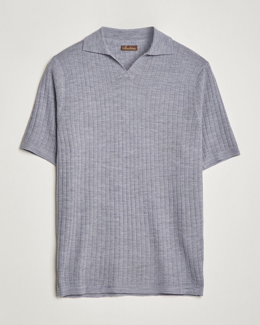 Herren | Poloshirts | Stenströms | Merino/Lyocell Ribbed Open Collar Polo Grey