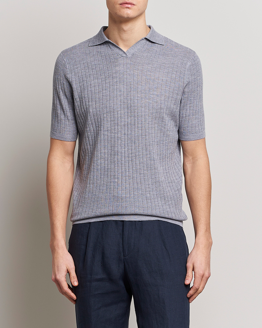 Herren | Poloshirts | Stenströms | Merino/Lyocell Ribbed Open Collar Polo Grey