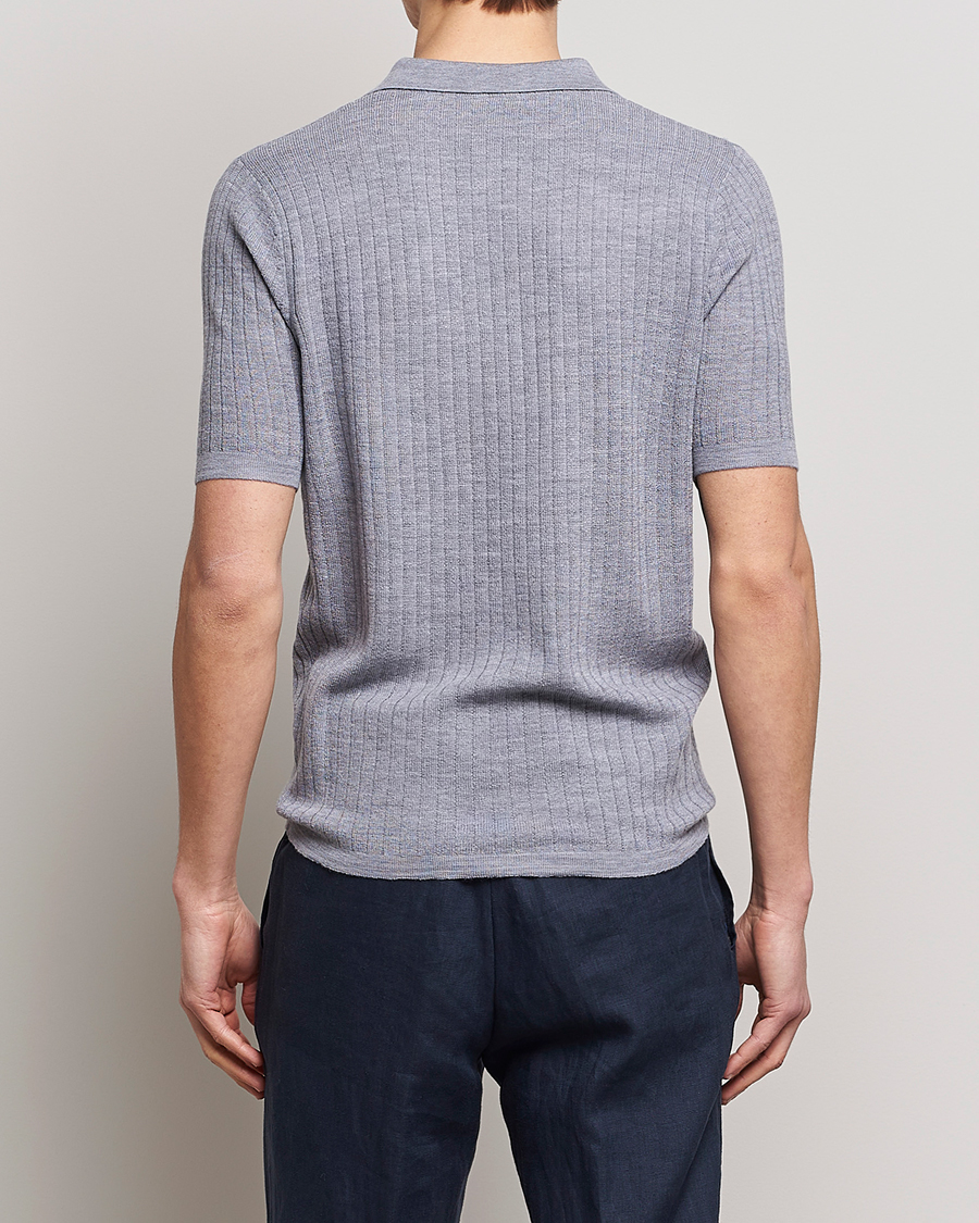 Herren | Poloshirts | Stenströms | Merino/Lyocell Ribbed Open Collar Polo Grey
