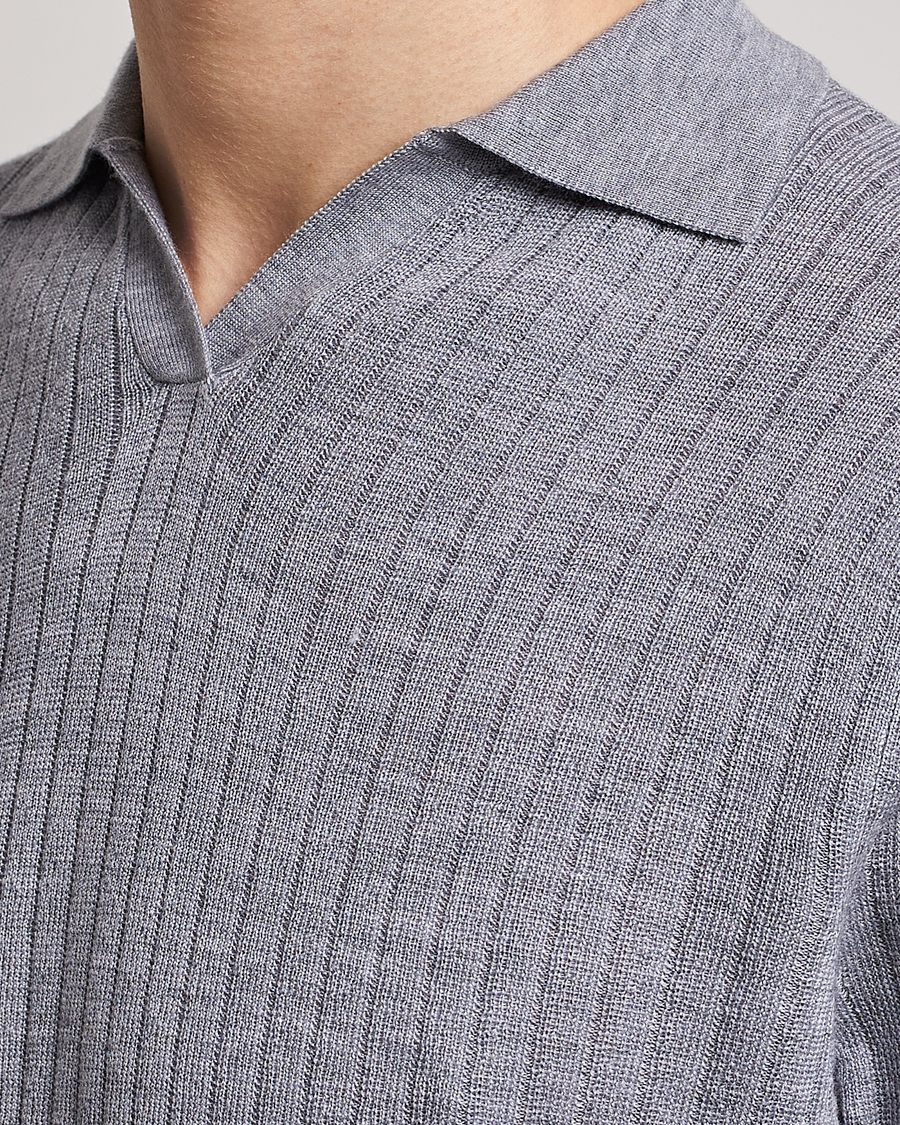 Herren | Poloshirts | Stenströms | Merino/Lyocell Ribbed Open Collar Polo Grey