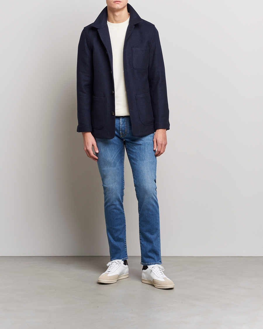 Herren | Jeans | Jacob Cohën | Nick Slim Fit Stretch Jeans Mid Blue