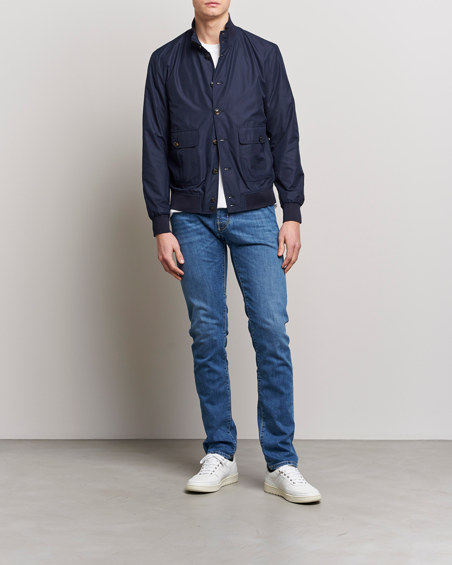 Herren | Jeans | Jacob Cohën | Bard Denim Linen Resort Stretch Jeans Mid Blue