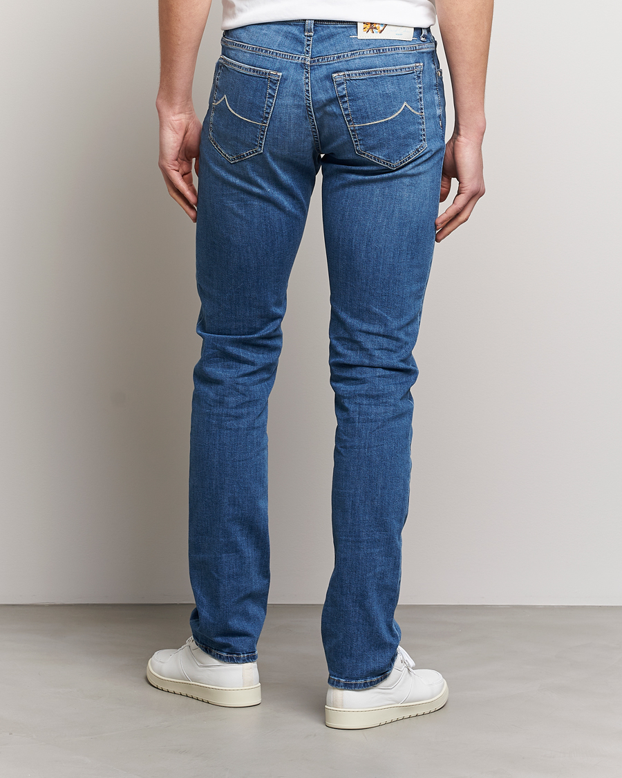 Herren | Jeans | Jacob Cohën | Bard Denim Linen Resort Stretch Jeans Mid Blue