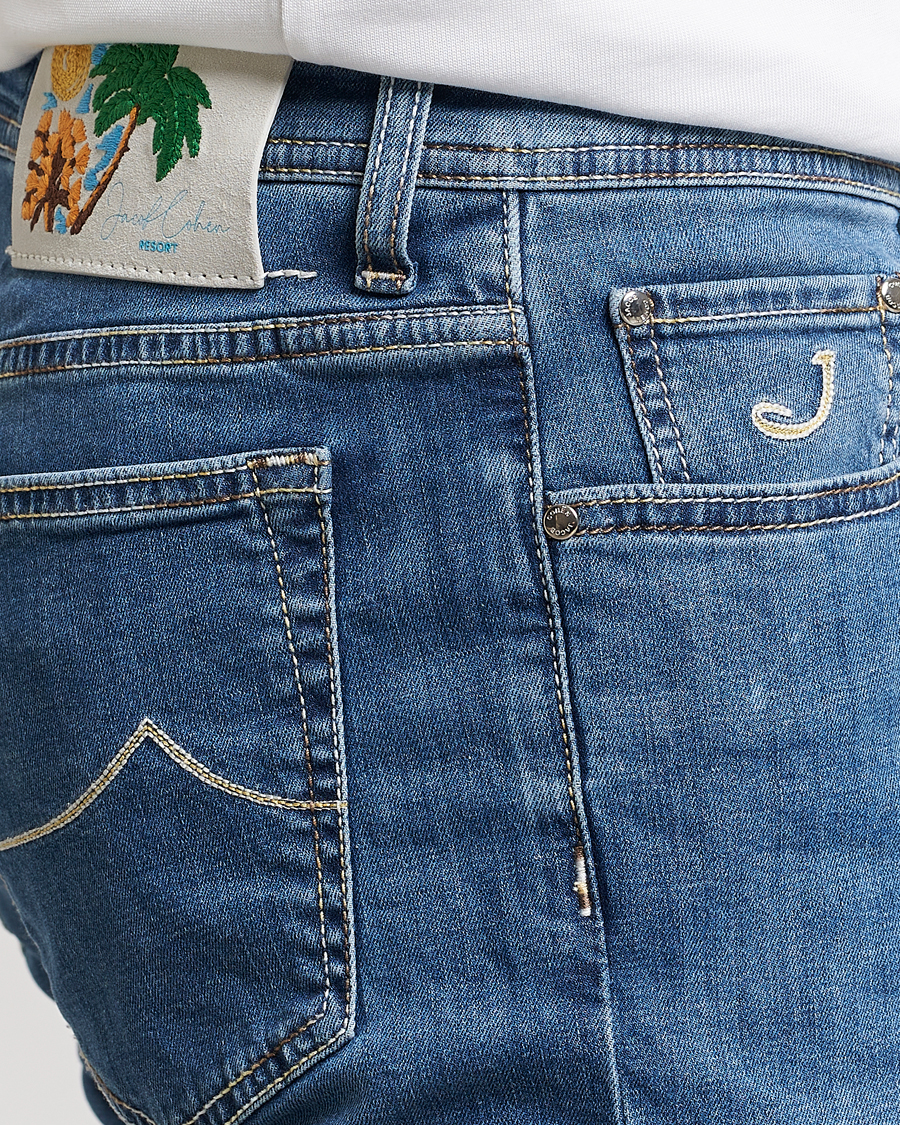 Herren | Jeans | Jacob Cohën | Bard Denim Linen Resort Stretch Jeans Mid Blue