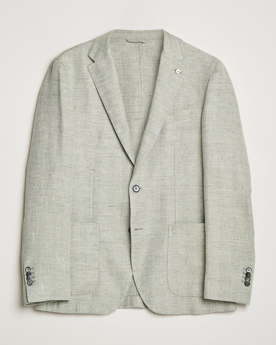 Herren | Sakkos | L.B.M. 1911 | Jack Regular Fit Herringbone Linen Blazer Pistachio