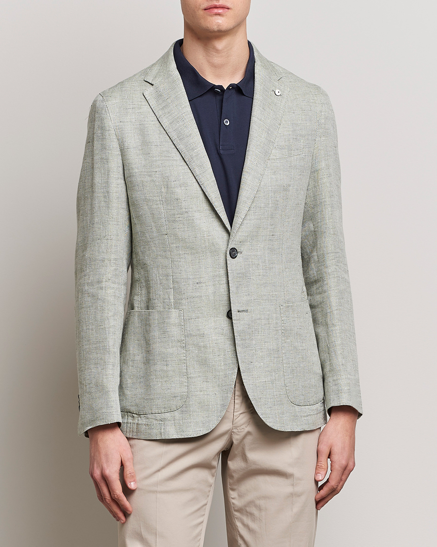 Herren | Sakkos | L.B.M. 1911 | Jack Regular Fit Herringbone Linen Blazer Pistachio