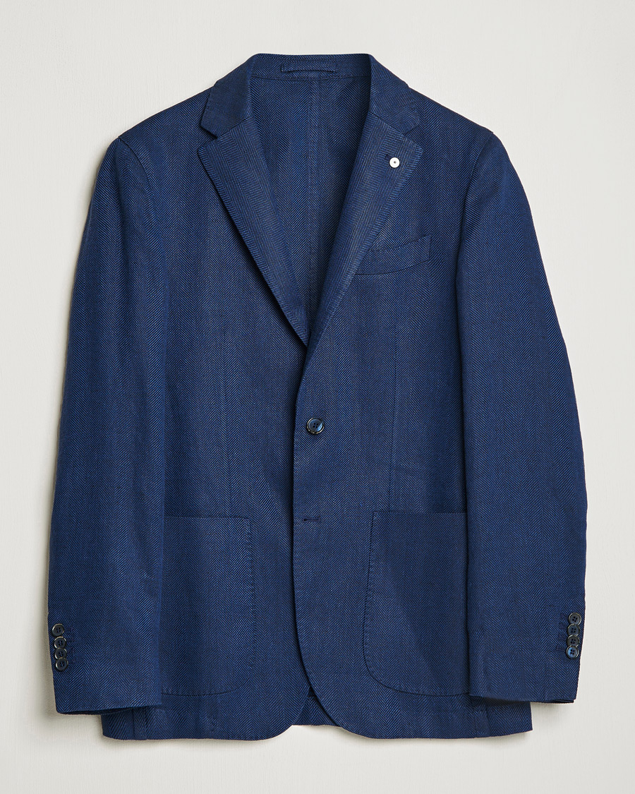 Herren | Sakkos | L.B.M. 1911 | Jack Regular Fit Herringbone Linen Blazer Navy
