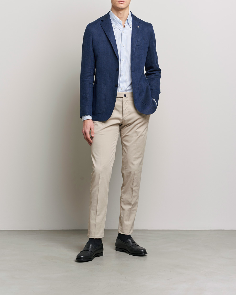 Herren | Sakkos | L.B.M. 1911 | Jack Regular Fit Herringbone Linen Blazer Navy