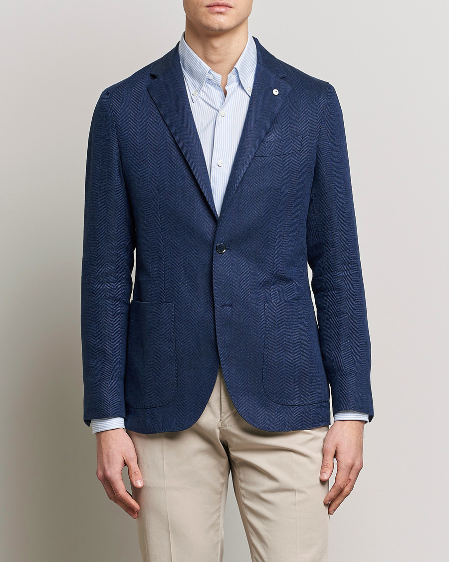 Herren | Sakkos | L.B.M. 1911 | Jack Regular Fit Herringbone Linen Blazer Navy