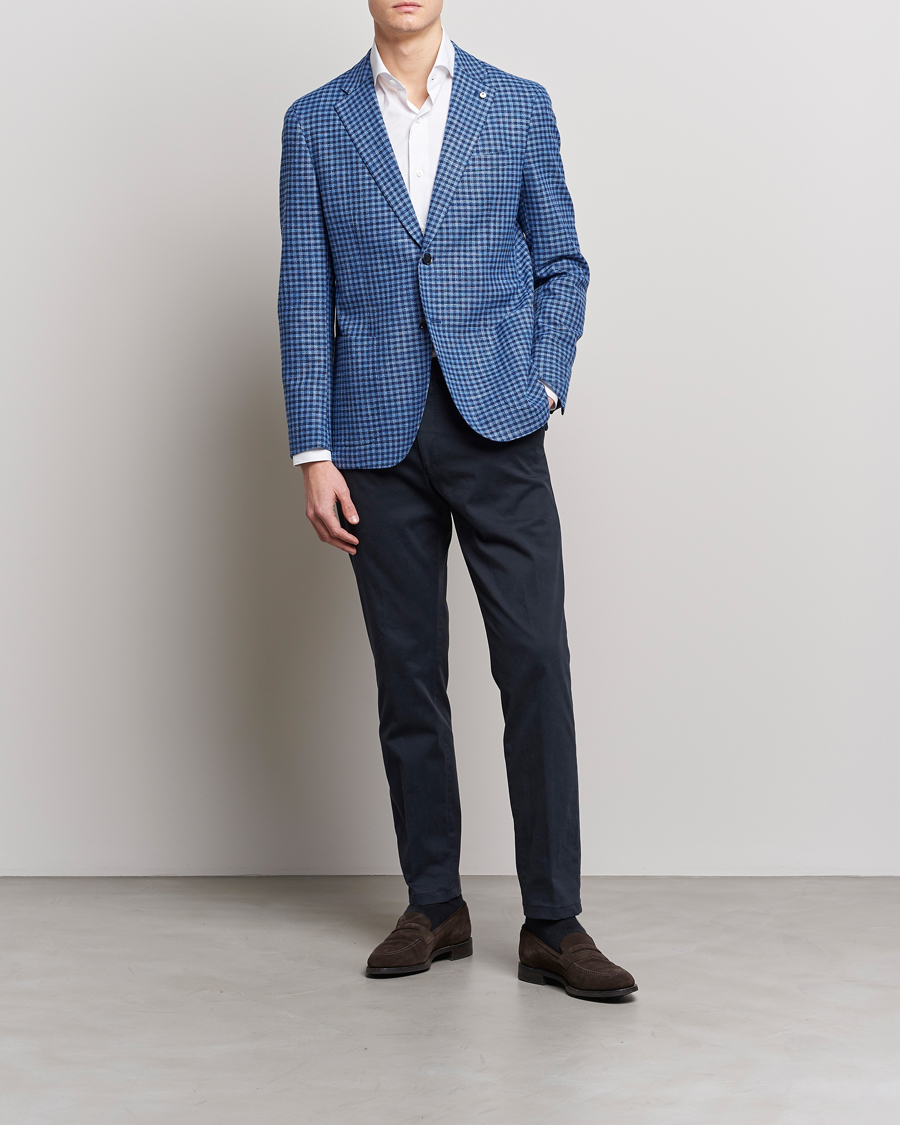 Herren | Sakkos | L.B.M. 1911 | Jack Regular Fit Checked Virgin Wool/Linen Blazer Blue