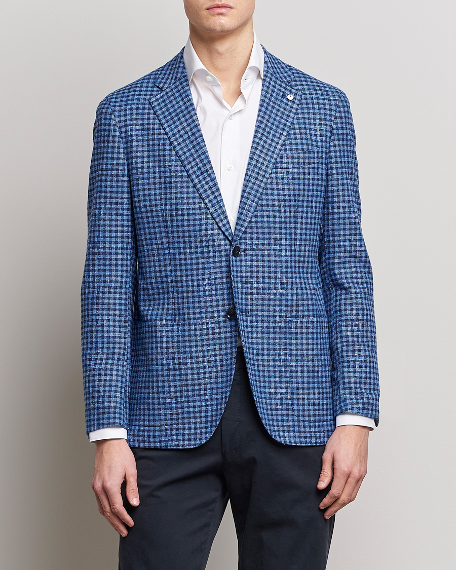 Herren | Sakkos | L.B.M. 1911 | Jack Regular Fit Checked Virgin Wool/Linen Blazer Blue