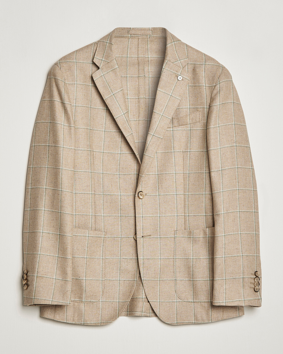 Herren | Sakkos | L.B.M. 1911 | Jack Regular Fit Windowpane Wool/Silk Blazer Olive