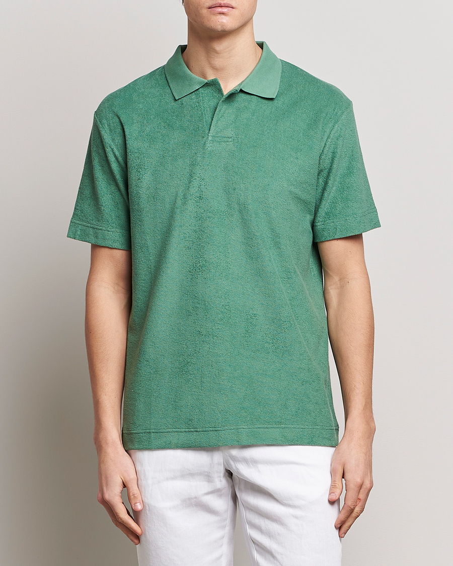 Herren | Sale | Sunspel | Towelling Polo Shirt Thyme Green