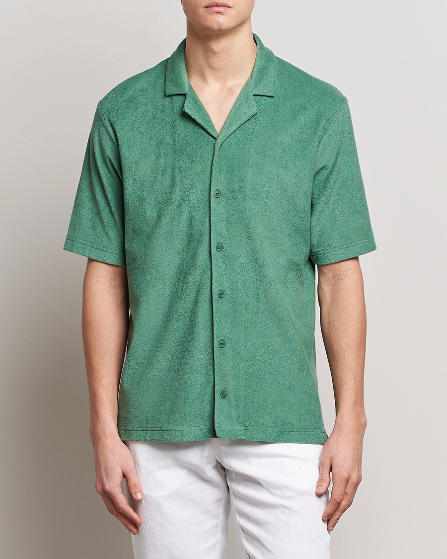 Herren | Sale | Sunspel | Towelling Camp Collar Shirt Thyme Green