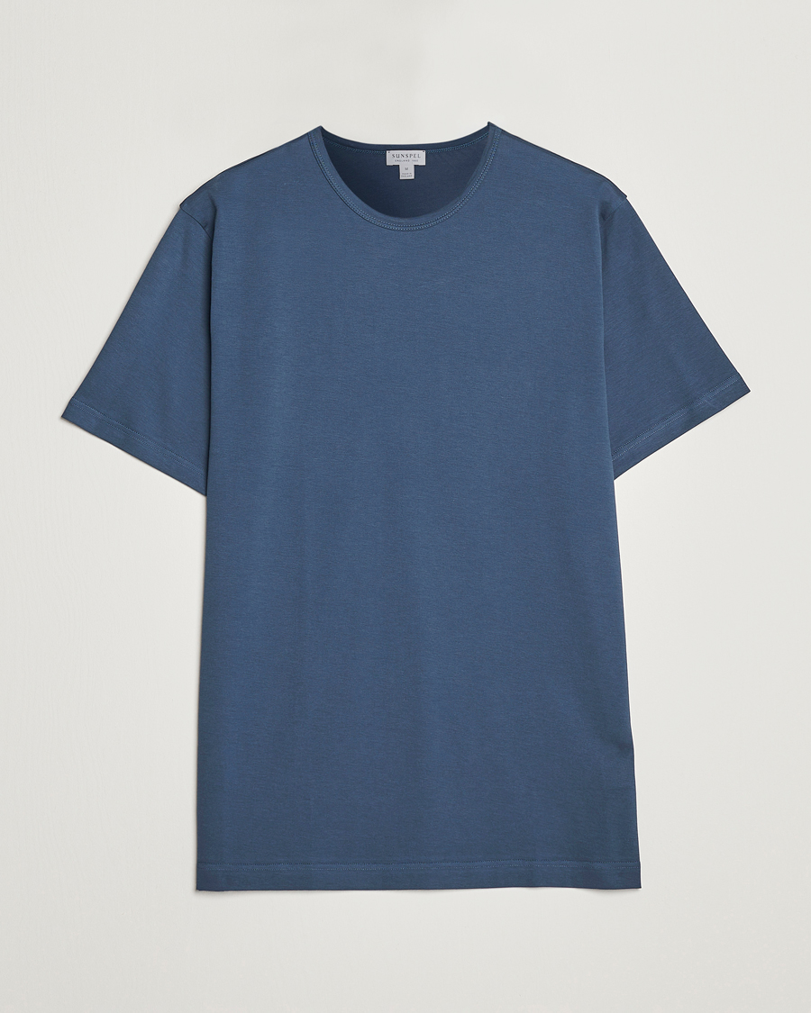 Herren | T-Shirts | Sunspel | Crew Neck Cotton Tee Shale Blue