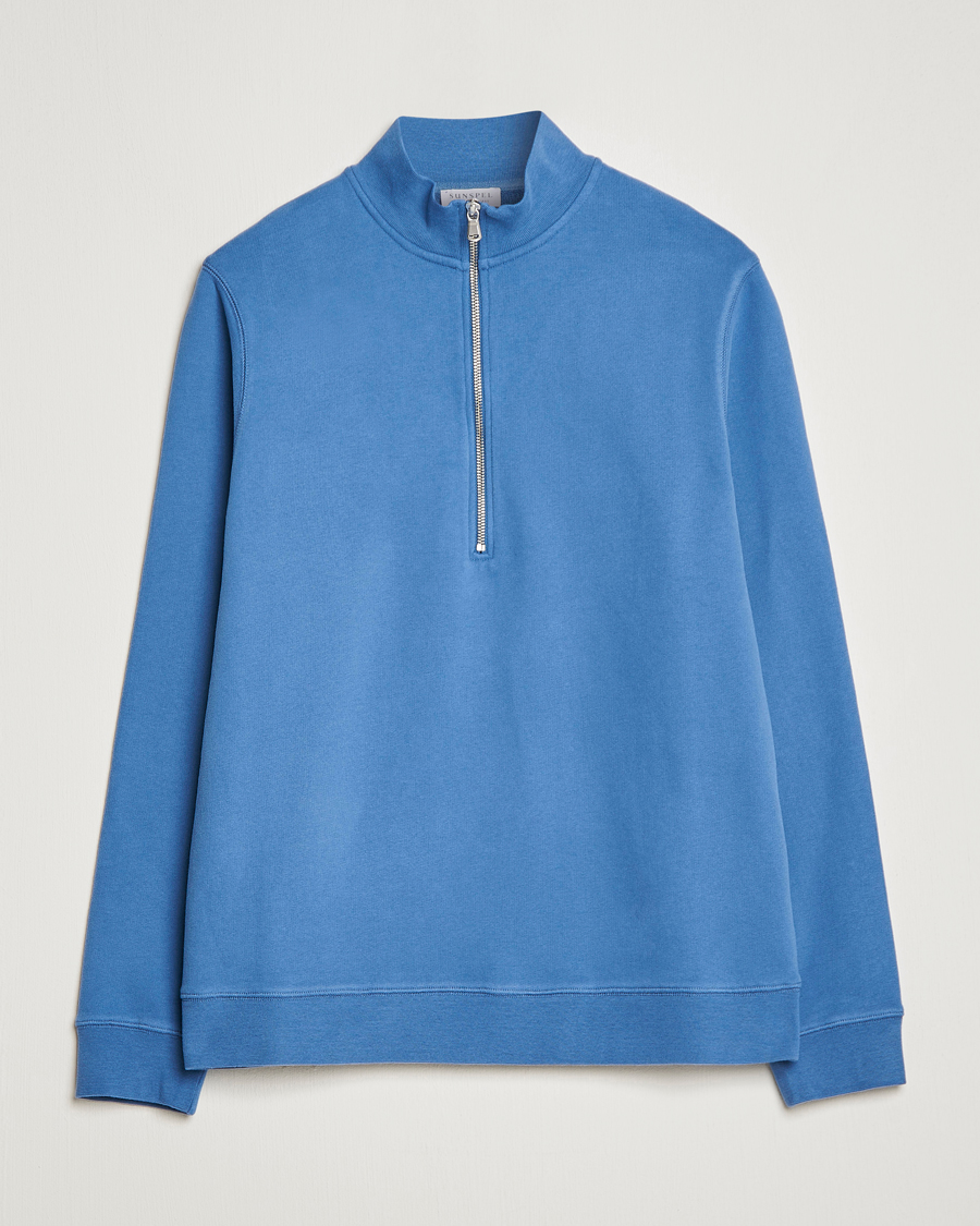Herren | Pullover | Sunspel | Loopback Half Zip Sweatshirt Blue Stone