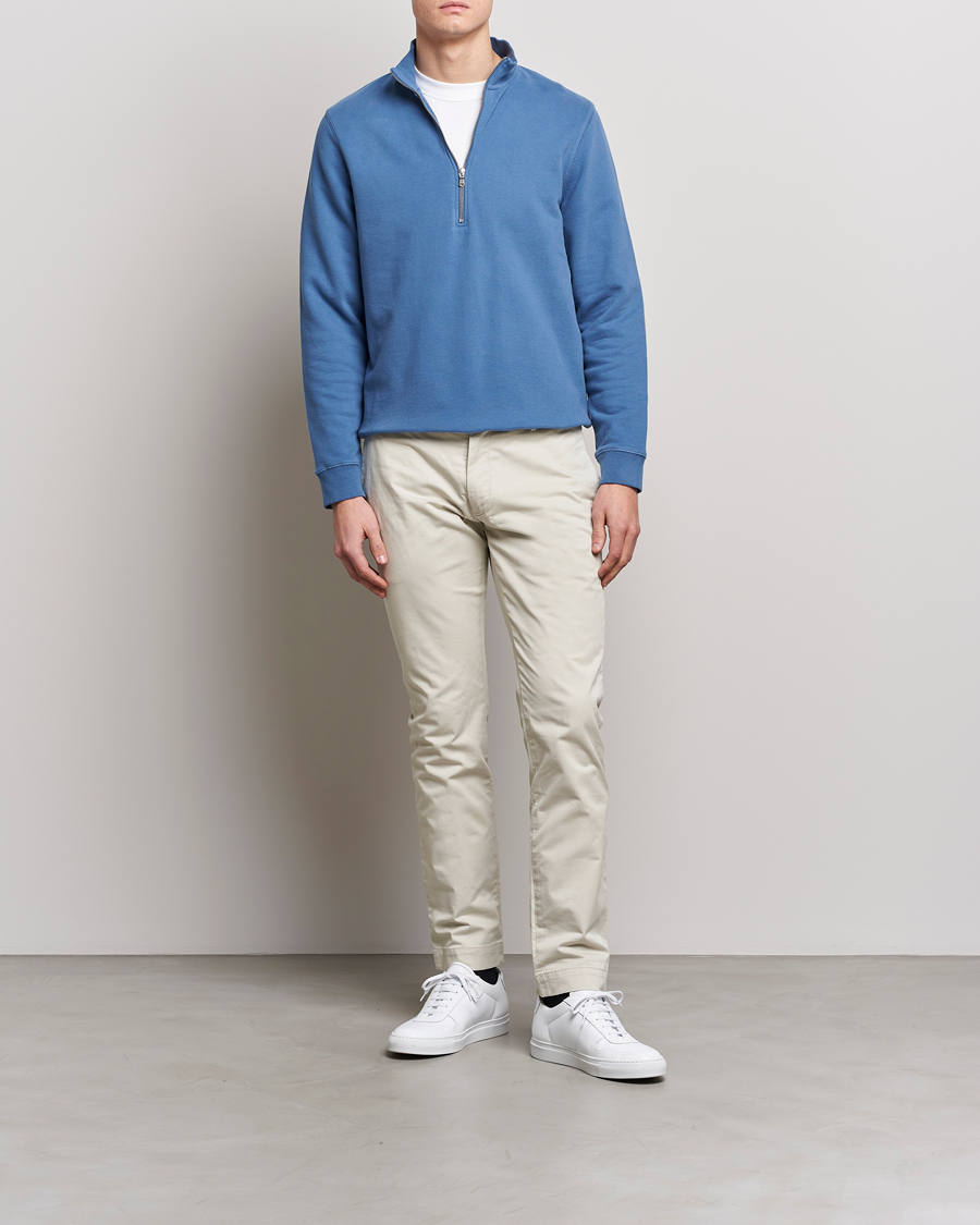 Herren | Pullover | Sunspel | Loopback Half Zip Sweatshirt Blue Stone