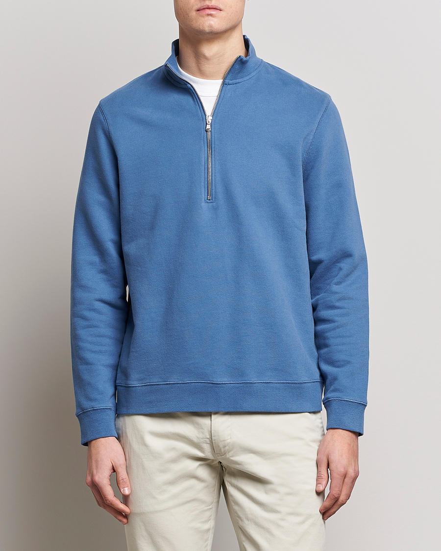 Herren | Pullover | Sunspel | Loopback Half Zip Sweatshirt Blue Stone