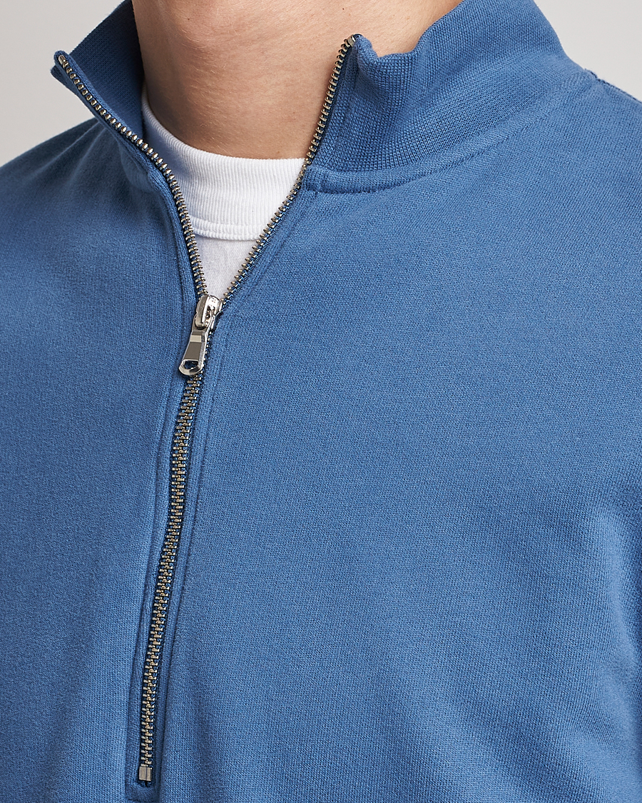Herren | Pullover | Sunspel | Loopback Half Zip Sweatshirt Blue Stone