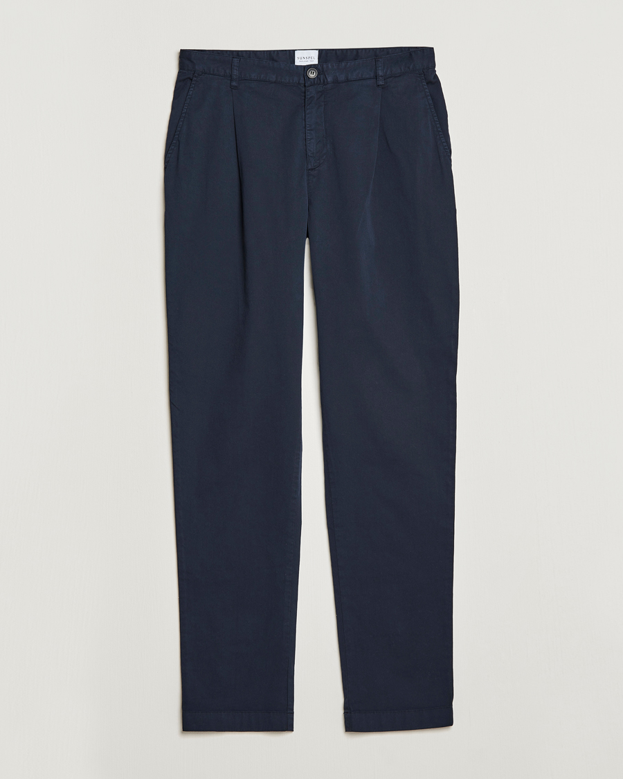 Herren | Hosen | Sunspel | Pleated Stretch Cotton Twill Chino Navy