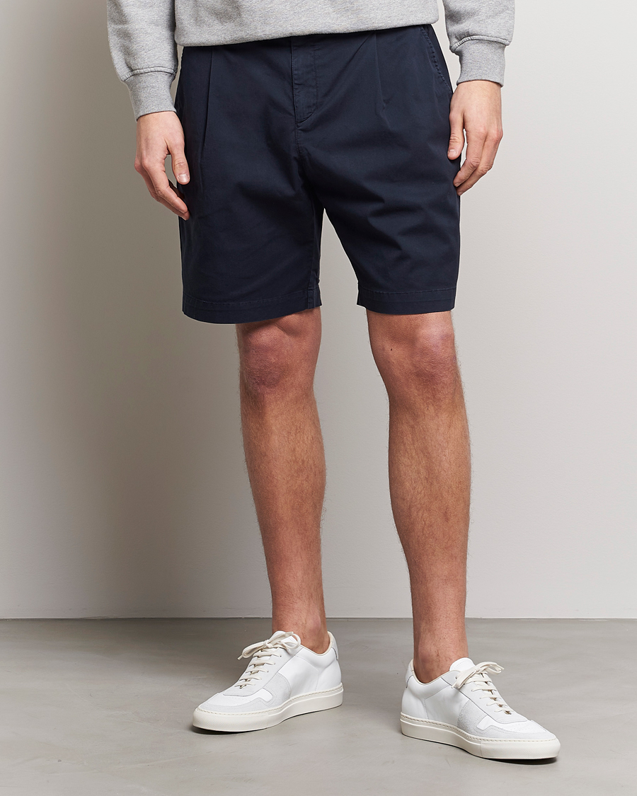 Herren | Shorts | Sunspel | Pleated Stretch Cotton Twill Shorts Navy