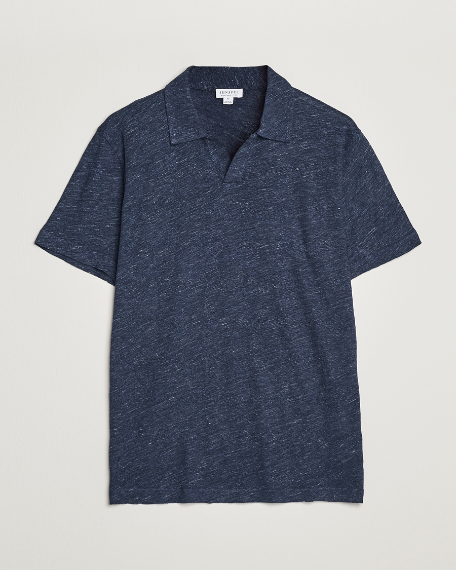 Herren | Poloshirts | Sunspel | Linen Polo Shirt Navy Melange