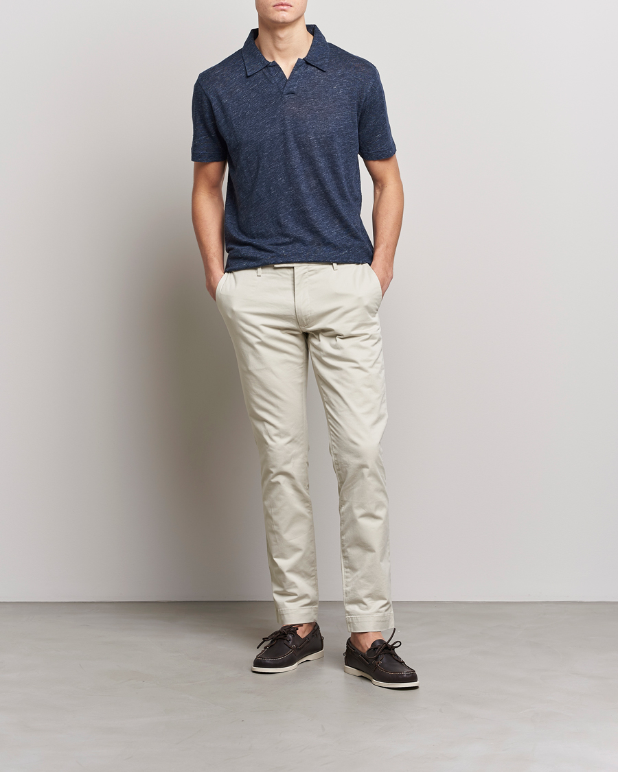 Herren | Poloshirts | Sunspel | Linen Polo Shirt Navy Melange