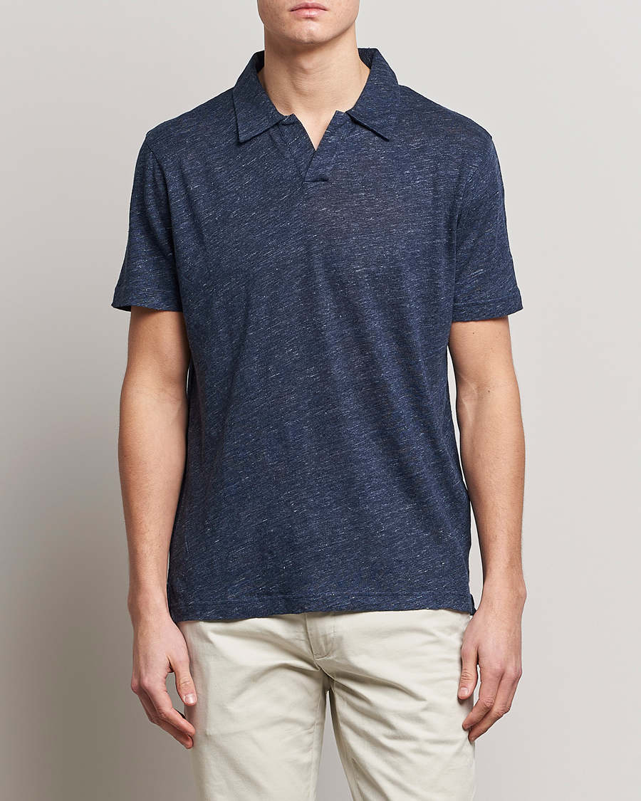 Herren | Poloshirts | Sunspel | Linen Polo Shirt Navy Melange