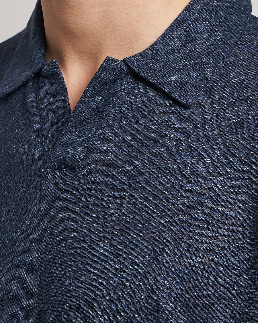Herren | Poloshirts | Sunspel | Linen Polo Shirt Navy Melange