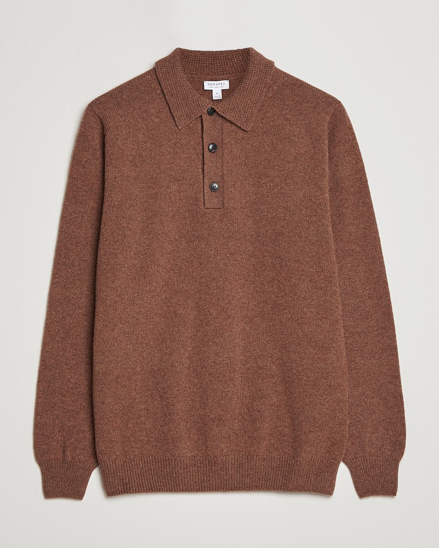 Herren | Pullover | Sunspel | Lambswool Poloshirt Pecan