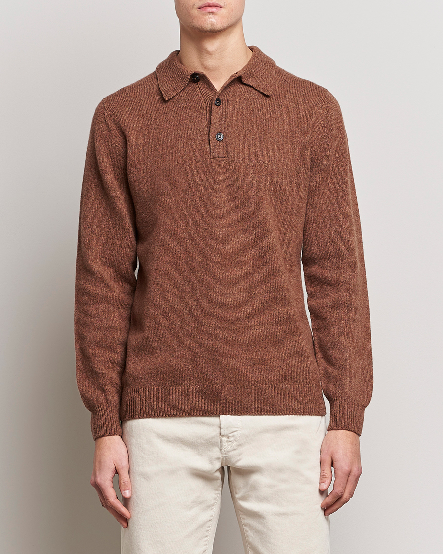 Herren | Pullover | Sunspel | Lambswool Poloshirt Pecan