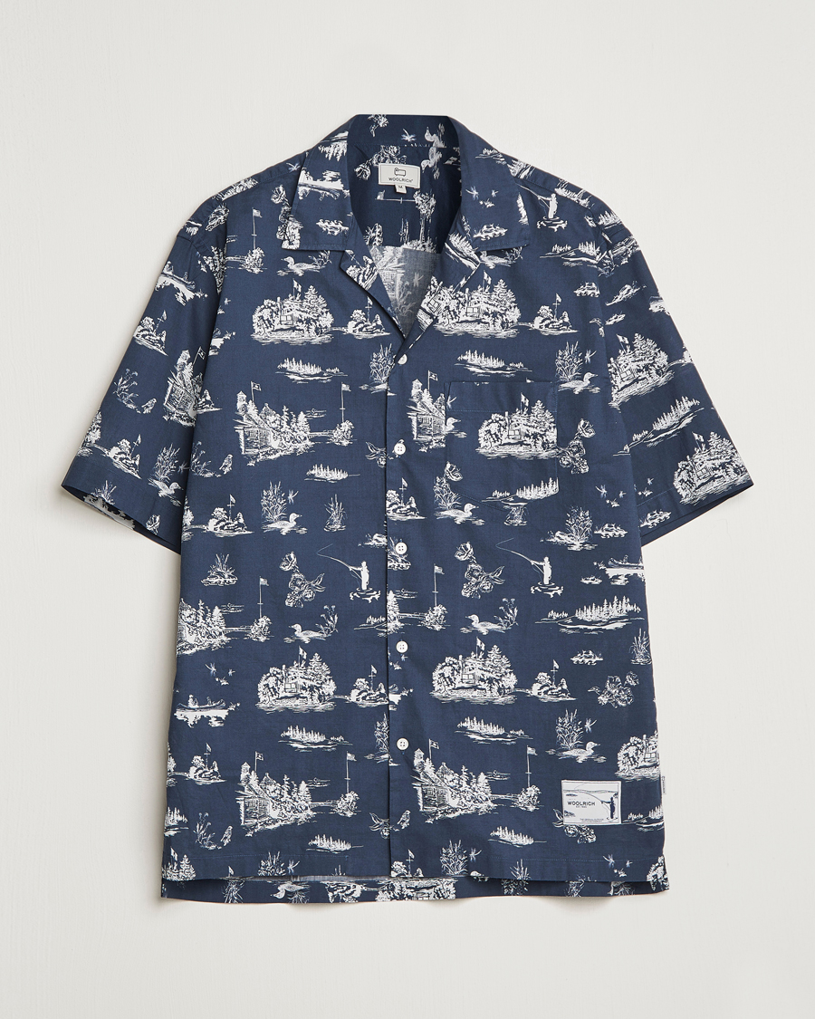 Herren | Hemden | Woolrich | Zavikon Printed Short Sleeve Resort Shirt Melton Blue