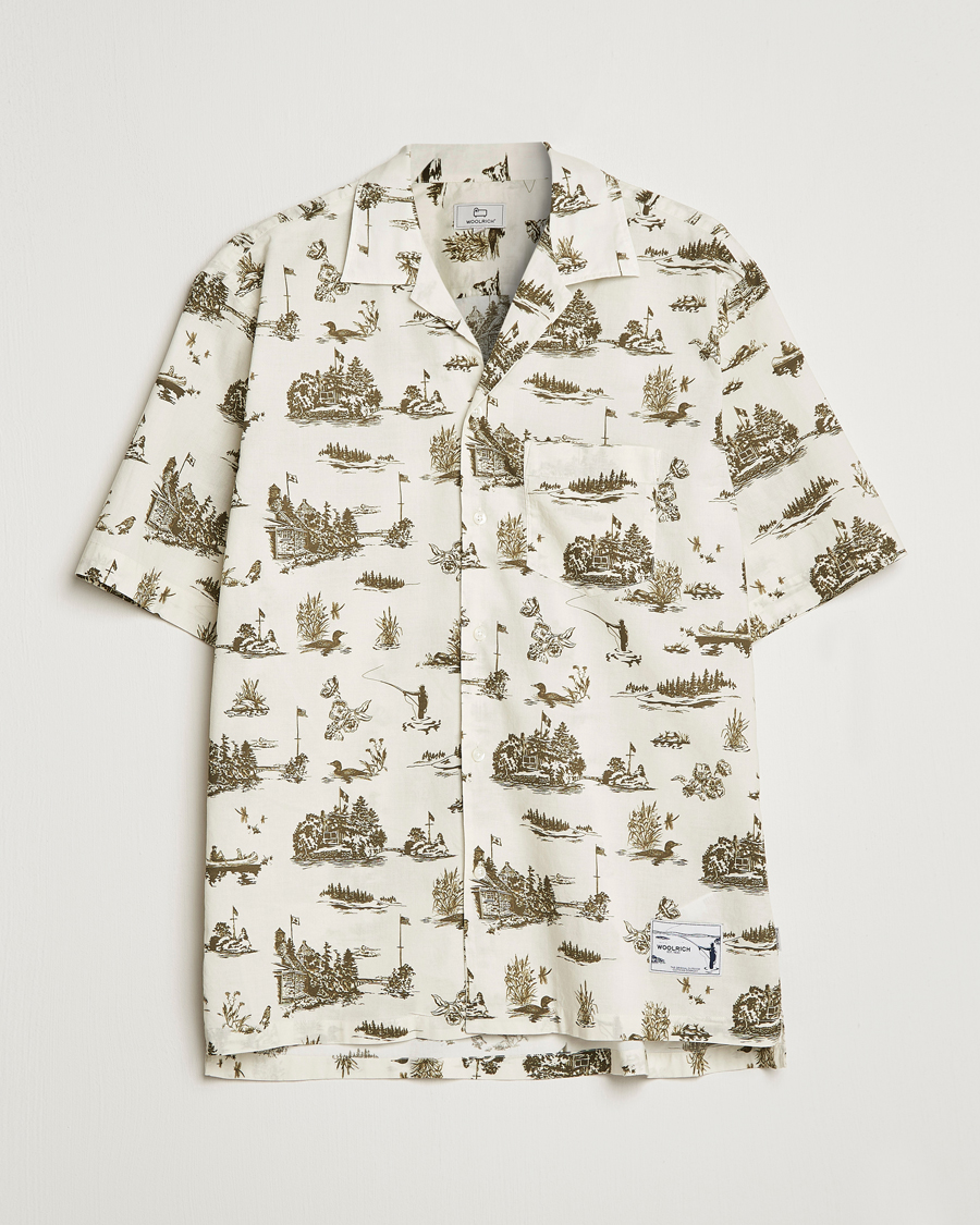 Herren | Hemden | Woolrich | Zavikon Printed Short Sleeve Resort Shirt Milky Cream