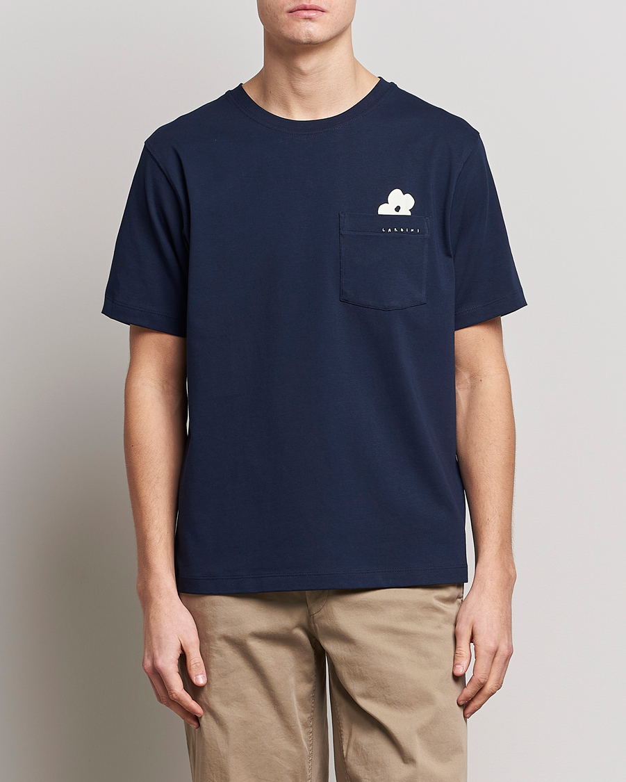 Herren | T-Shirts | Lardini | Fiore Tasca Printet Logo T-Shirt Navy