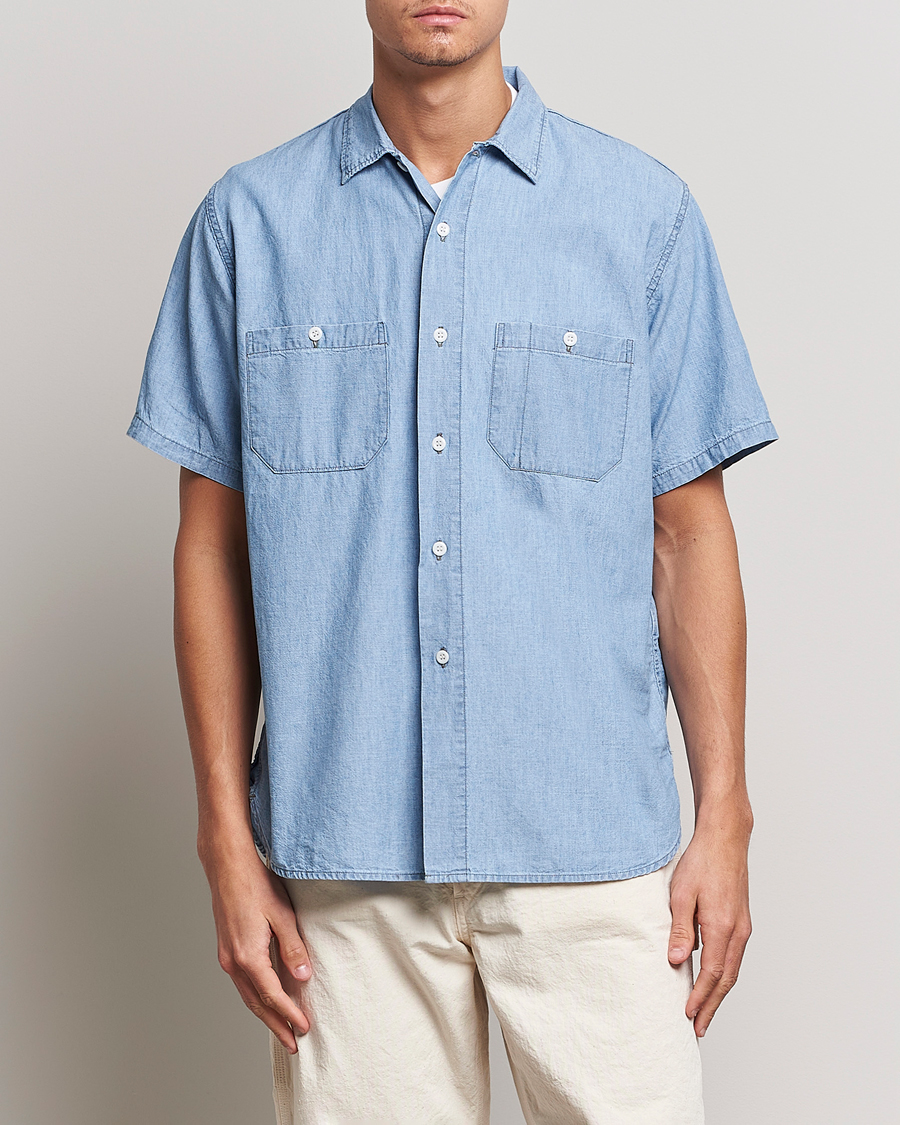 Herren | Hemden | orSlow | Chambray Short Sleeve Work Shirt Light Blue