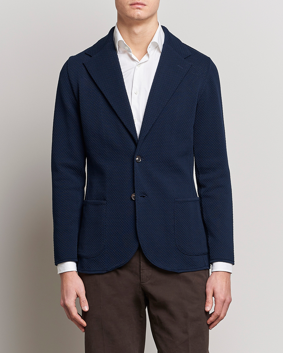 Herren | Sakkos | Lardini | Knitted Structure Cotton Blazer Navy