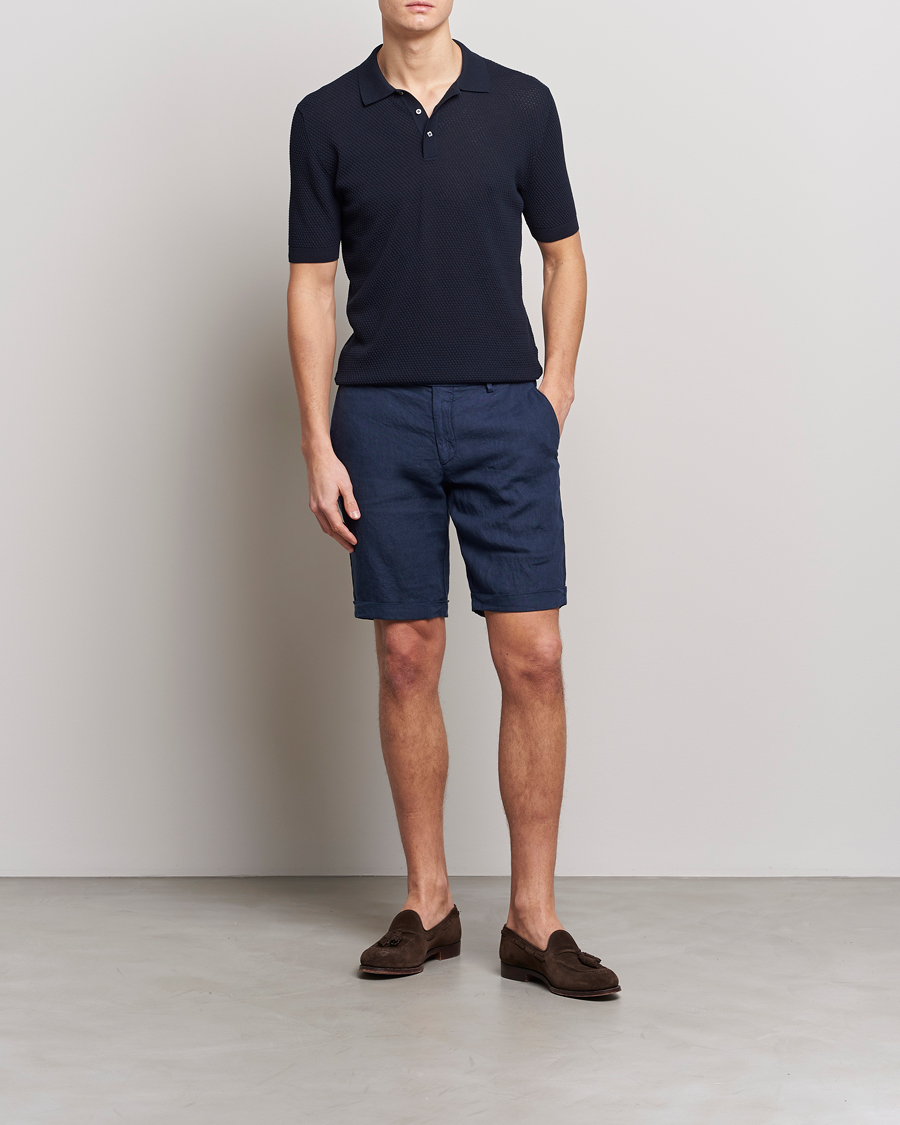 Herren | Poloshirts | Lardini | Short Sleeve Knitted Structure Cotton Polo Navy