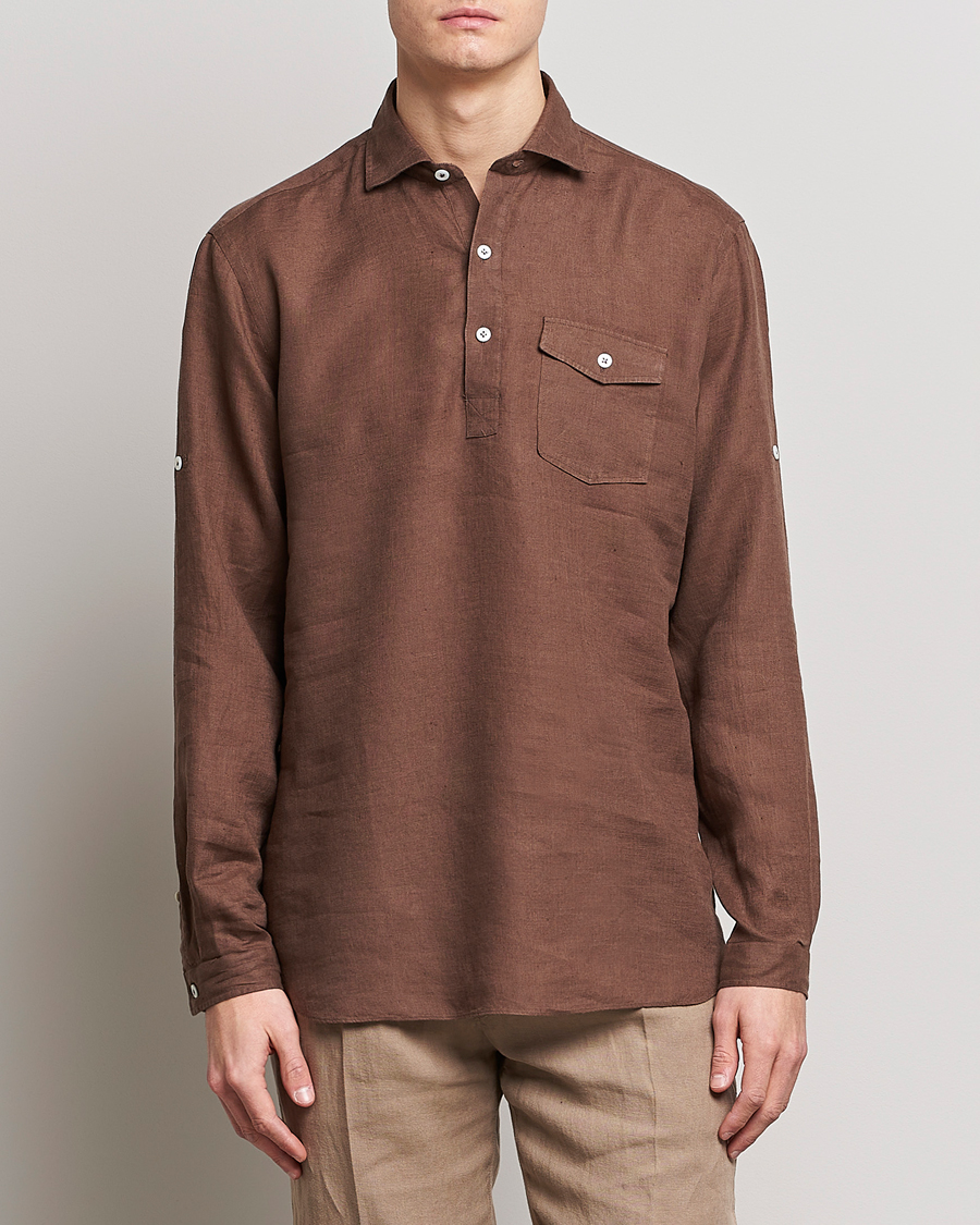 Herren | Hemden | Lardini | Relaxed Linen Popover Shirt Brown