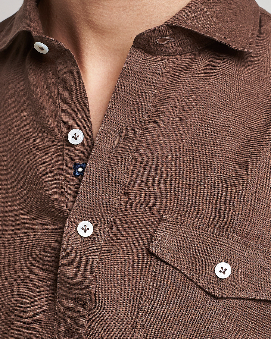 Herren | Hemden | Lardini | Relaxed Linen Popover Shirt Brown