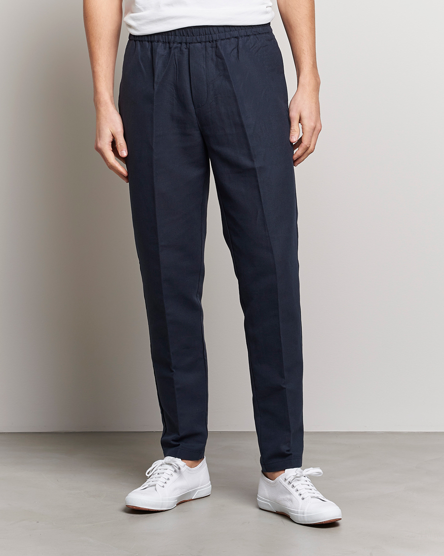 Herren | Samsøe Samsøe | Samsøe Samsøe | Smithy Linen/Cotton Drawstring Trousers Salute Navy